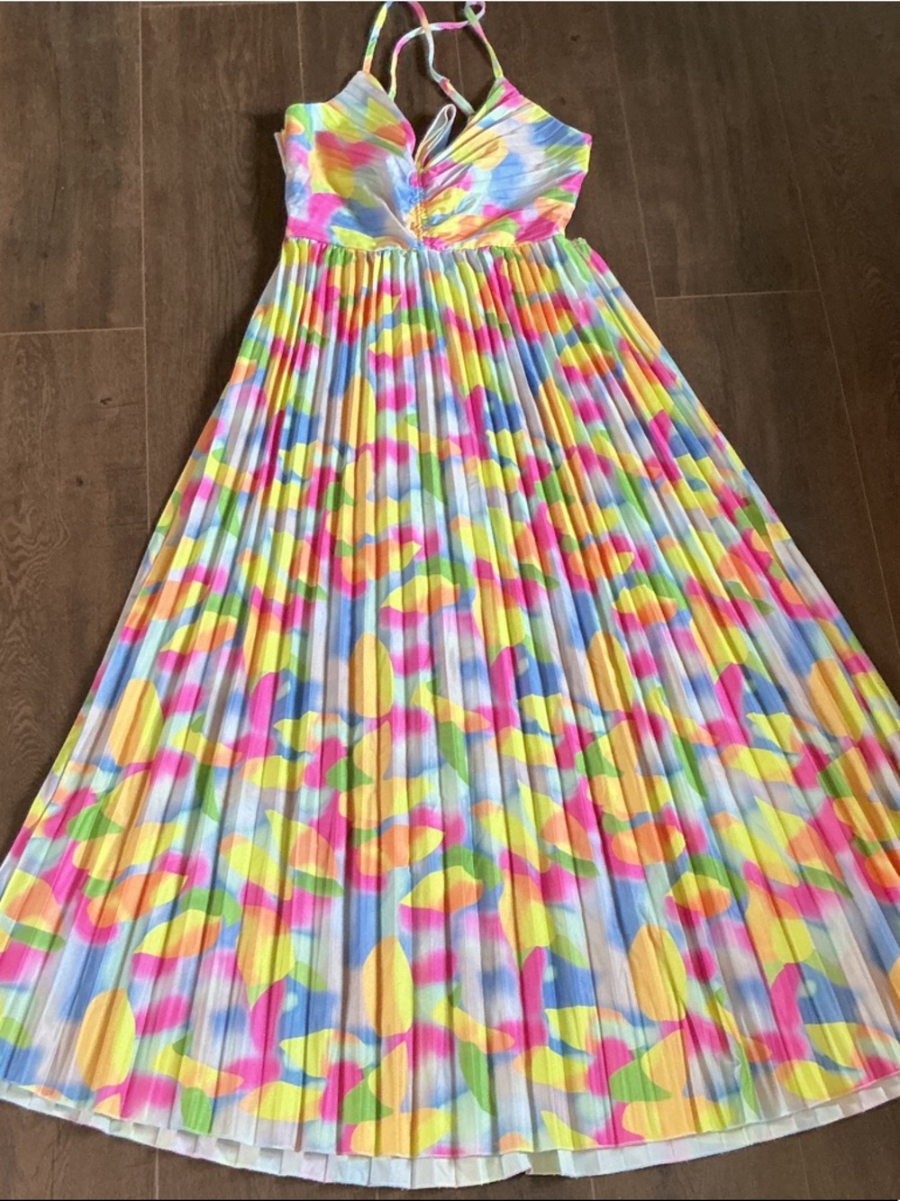 Vibrant Multicolor Pleated Maxi Dress